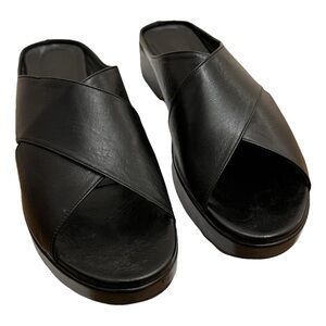 NIB BY FAR Iggy Slide Black Leather Crisscross Sandals
